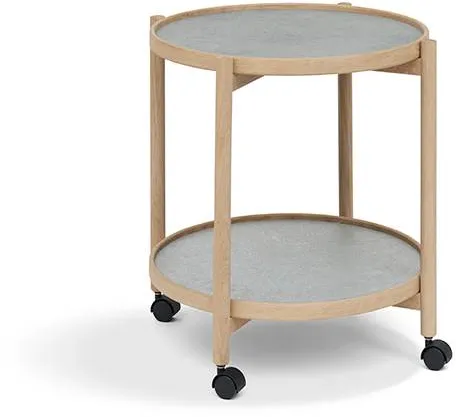 Thomsen Furniture James stolik pomocniczy - Dąb / Wygląd kamienia ciemnoszary / Granit szary kamień Ø50 cm