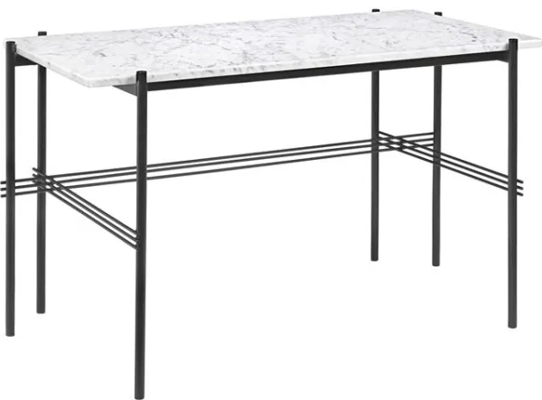 Biurko GUBI TS 120 x 60 cm z czarną podstawą i białym blatem z marmuru Carrara
